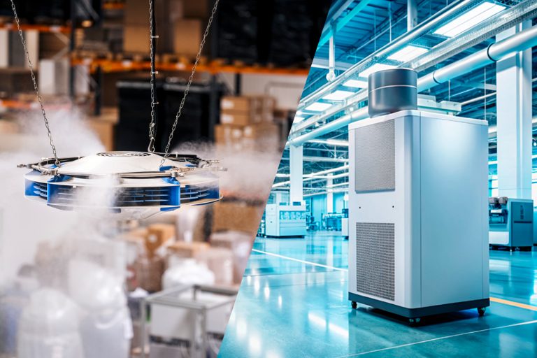 Luftrenare vs Luftfuktare, damm i fabriken, damm på jobbet, damm i luften, dammreducering