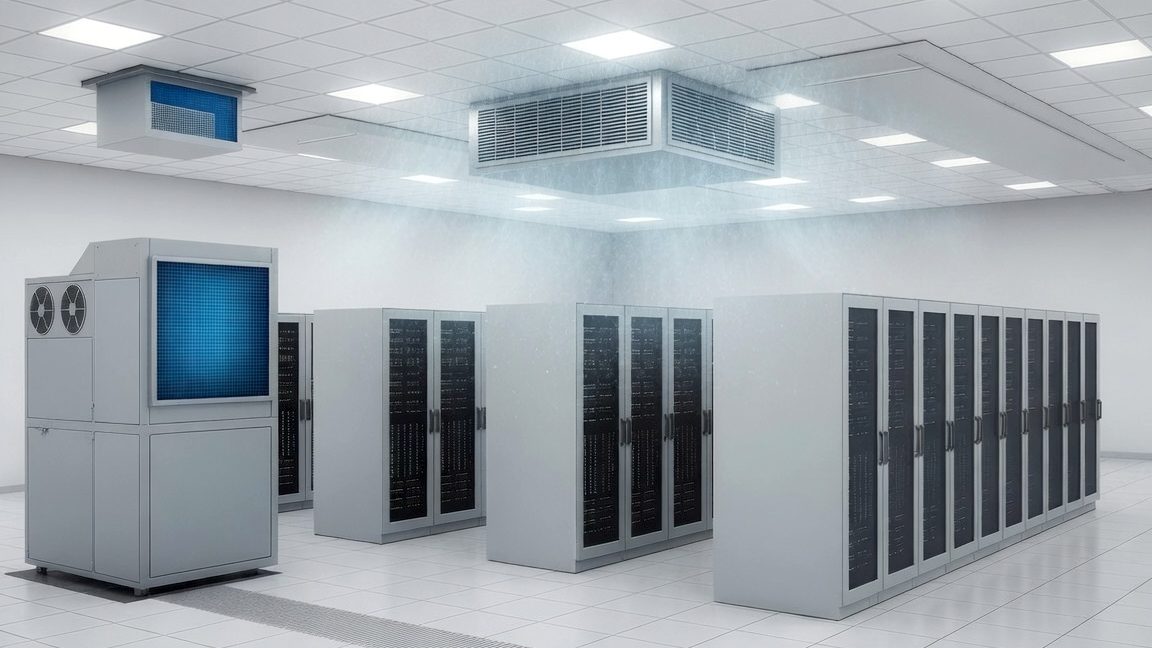datacenter, datacenter, datacenter, temperatur, adiabatisk kylning, klimatfuktning, luftfuktning, luftfuktare, inomhusklimat, Merlin Technologies, Norge, fuktighetsreglering, dammkontroll, luftkvalitet, HMS, ökad produktion, elektronik